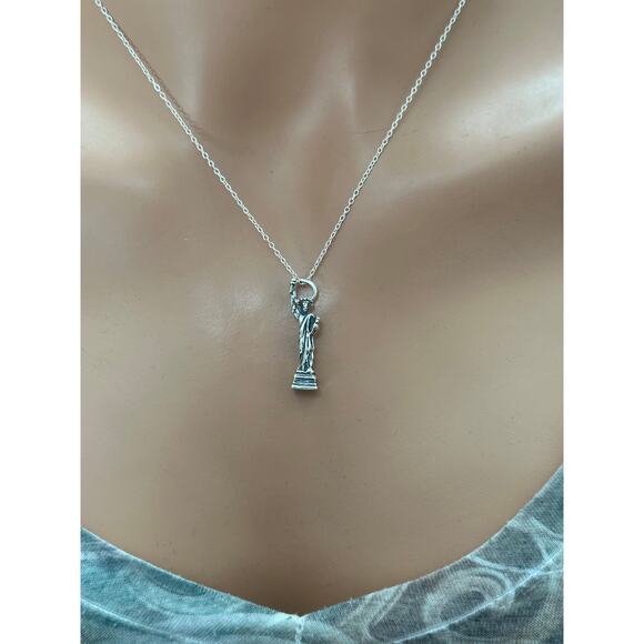 Sterling Silver Statue of Liberty Necklace, Silver Lady Liberty Necklace - Picture 2 of 5